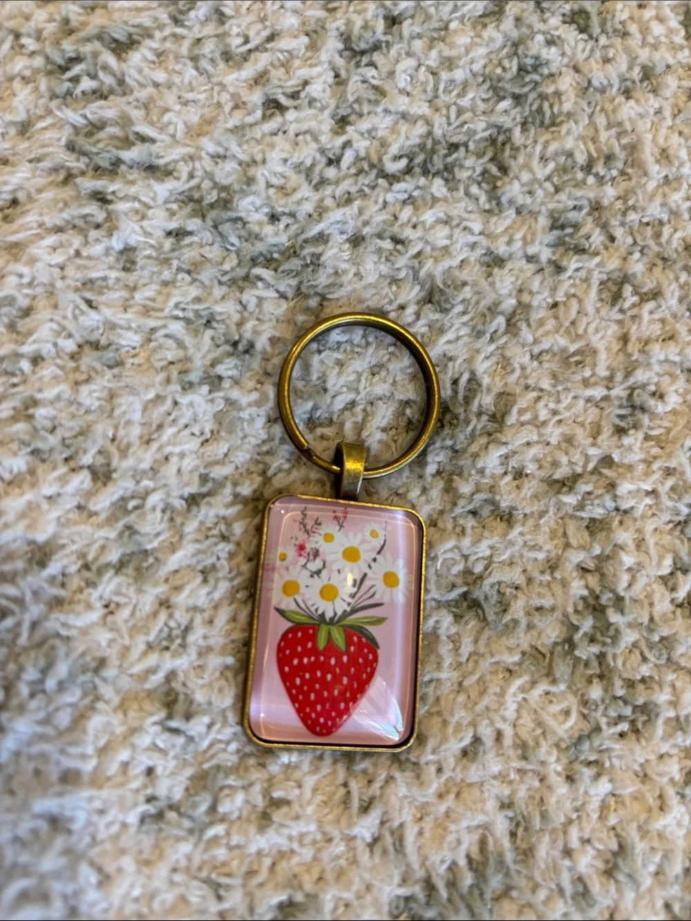 Pink Strawberry & Daisies Keychain or Bag Charm NWT 2.5x1”
